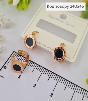 Серёжки кольца 1.0 см Римские часы с чёрной эмалью, цвет золотые, Stainless Steel 240246 фото