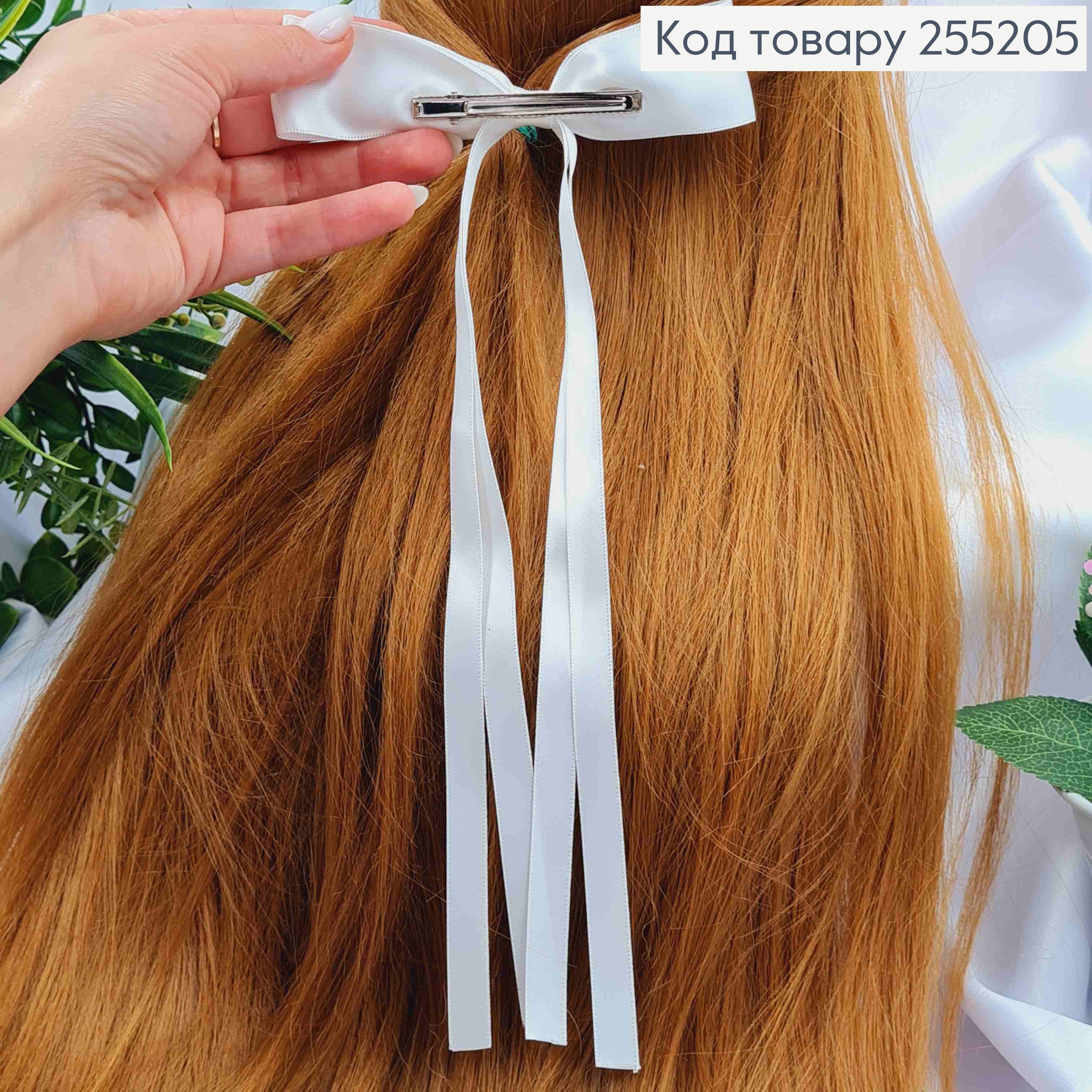 Заколка (6см) БАНТ БЕЛОГО цвета, ткань атлас, размер 12*25см, Украина 255205 фото 3