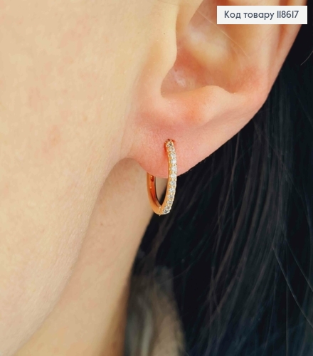 Сережки кільця "Овальні" прикрашені Блискучими камінцями, довжина 1,4см, Xuping 18К 118617 фото 2