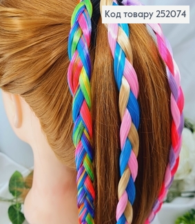Резинка чорна мікрофібра 5см з ТРИКОЛІРНИМИ косичками 35см  в асорт. (яскраві) 252074 фото