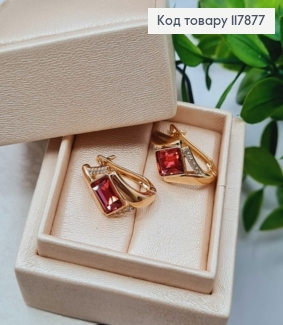 Серьги "АннеТ" с Красным камешком сваровски, длина 2см, англ застежка, Xuping 18K 117877 фото