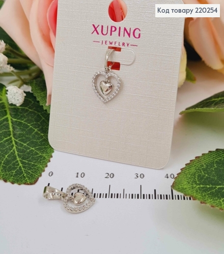 Кулон родований,  Сердечко в камінчиках з підвісочкою, 1см, Xuping  220254 фото 1
