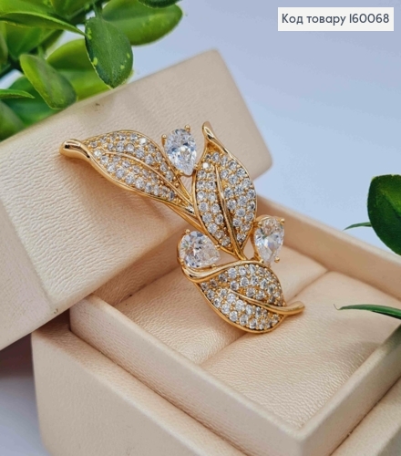 Брошь "Веточка с Листочками" украшена Блестящими камешками, 4,6см, Xuping 18к 160068 фото 2