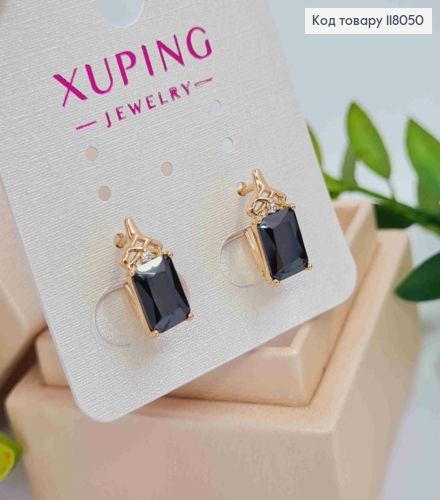 Серьги с Черным квадратным камешком, 1,4см, английская застежка, Xuping 18K 118050 фото 2