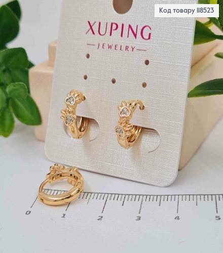 Серьги кольца, "Кошачьи лапки" с камешками, 1,4см, Xuping 18К 118523 фото 1