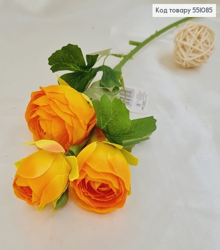 Искусственная ветвь с цветками пиона оранжевого на металлическом стержне 42см. 551085 фото 1