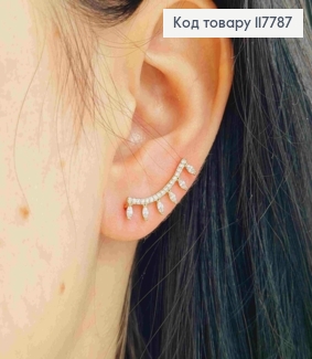 Серьги крючки, Изогнутые с камешками, 2,1см, Xuping 18K 117787 фото