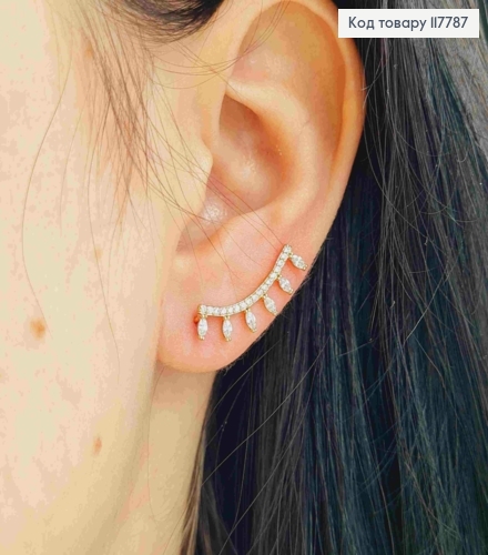 Серьги крючки, Изогнутые с камешками, 2,1см, Xuping 18K 117787 фото 1