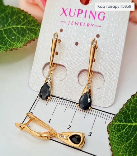 Сережки "Роко" з підвіскою чорним камінцем, 3cм,  англ. заст.Xuping 18K 115839 фото 1