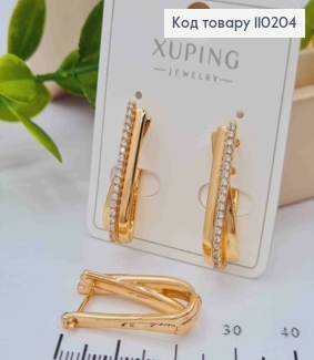 Сережки "Стріли" прикрашені Блискучими камінцями,  довжина 2,2см, англійська застібка, Xuping 18К 110204 фото