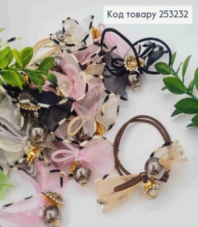 Резинка шнурок з Бантиком, бусиною та каменем, Кольори в асортименті, резинка 5,5см, бант 3,5см 253232 фото