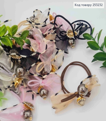 Резинка шнурок з Бантиком, бусиною та каменем, Кольори в асортименті, резинка 5,5см, бант 3,5см 253232 фото 1