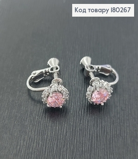 Сережки кліпси квіточка  з рожевим камінцем  родіроване   Xuping 180267 фото