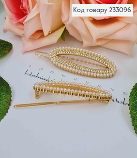 Заколка на зажимчике, овальная в камнях и жемчужинах, 7см 233096 фото