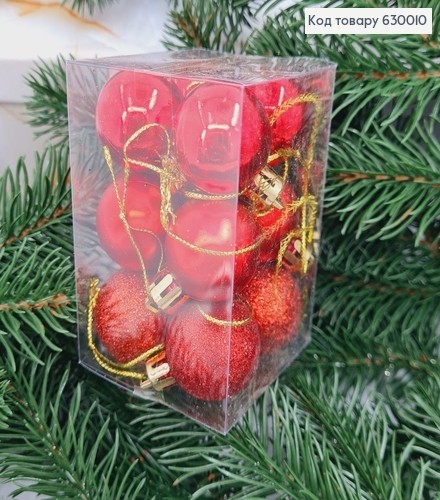 Набор игрушек 30 мм красных глитер Китай 12 шт.коробка 630010 фото 1