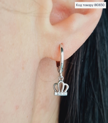 Сережки родовані кільця Корона з камінцями, 1,5*0,5см, Xuping 180830 фото 2