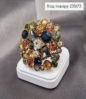 Брошка метал Кристал с разноцветными камушками 4,5х4,5см 235173 фото
