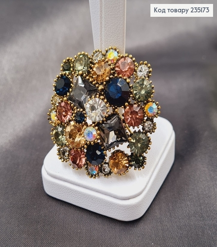 Брошка метал Кристал с разноцветными камушками 4,5х4,5см 235173 фото 1