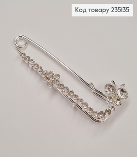 Брошка шпилька "Бабочка" в крупних камушках 7*2 см, серебряный цвет. 235135 фото
