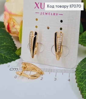 Серьги, стрелы с черной эмалью, в камешках, 1,8см, Xuping 18K 117070 фото