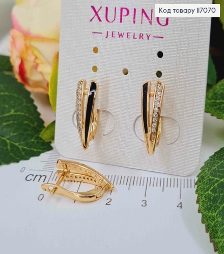 Серьги, стрелы с черной эмалью, в камешках, 1,8см, Xuping 18K 117070 фото 1