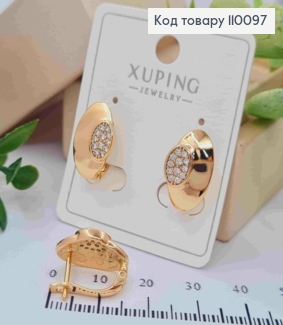 Сережки Овальні прикрашені Блискучими камінцями, довжина 1,6см, англійська застібка, Xuping 18K 110097 фото