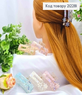 Краб пластик (акрил)  "Прямокутний" з Квітками, розмір  6,5см, Кольори в асортименті 212281 фото