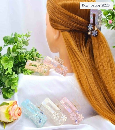 Краб пластик (акрил) "Прямоугольный" с цветами, размер 6,5 см, Цвета в ассортименте. 212281 фото 1