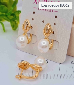 Серьги украшены Блестящими камешками и Жемчужинами, 1,8 см, английская застежка, Xuping 18K 119532 фото