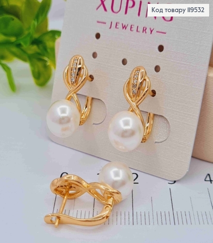 Серьги украшены Блестящими камешками и Жемчужинами, 1,8 см, английская застежка, Xuping 18K 119532 фото 1
