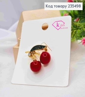 Брошка метал, "Червоні Вишні"прикрашені камінцями, 2,5*2,5см, Золотого кольору 235498 фото