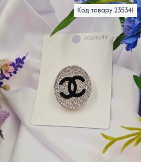 Брошь круглая "Шанель" серебряного цвета, диаметр 3см 235341 фото