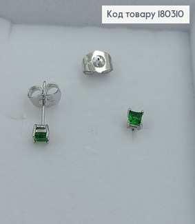 Сережки гвіздки з зеленим  камінцем родіроване медзолото Xuping 180310 фото