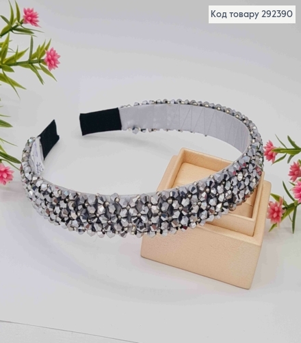 Обруч пластик, СРІБНОГО кольору,  плетений Стеклярусом, ширина 2см 292390 фото 1