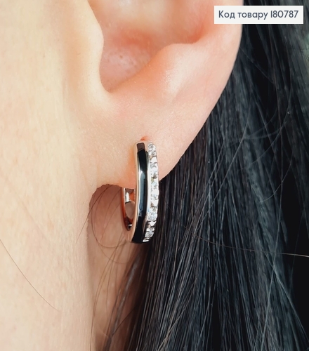 Сережки родовані кільця з чорною вставкою і камінцями, 1,5см, Xuping 180787 фото 2