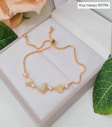 Браслет, плетение квадратный снейк, С камешками "Кошачий глаз", на затяжке с регуляцией 15-23см, Xuping 18K 150784 фото 1