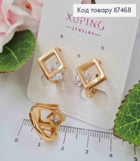 Серьги кольца, с Квадратным Блестящим камешком в Квадрате, диаметр 1,6см, Xuping 18К 117468 фото