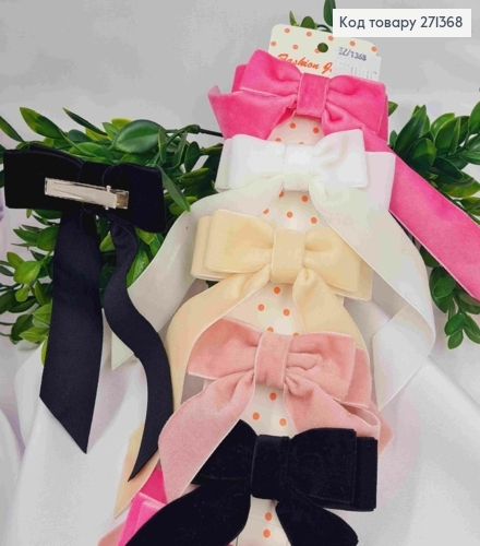 Набор детских заколок (10шт) БАНТИК велюр 2,5см с хвостиками, размер 9*15см, цвета в ассорт. 271368 фото 1