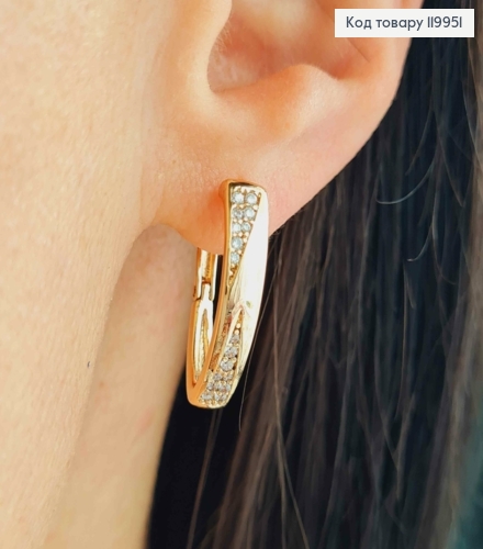 Серьги "Стрели" широкие с Блестящими камешками, шир 4мм, длина 2,1см, английская застежка, Xuping 18K 119951 фото 2