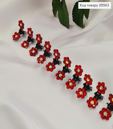 Краб метал, маленький, з двома Квіточками в камінцях Червоного кольору, 1см, 12шт/уп 215563 фото 1