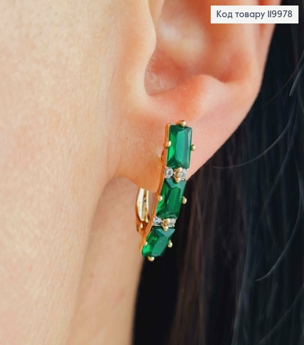 Серьги с тремя Зелеными камешками, 2,2см, английская застежка, Xuping 18K 119978 фото 1