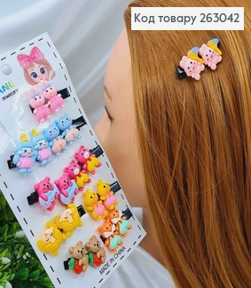 Набор детских заколок стрела, "Зверюшки", 10шт/наб. 263042 фото