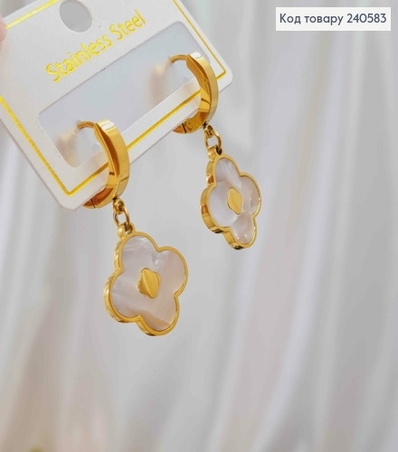 Серьги кольца "Van Cleef" с белой эмалью, 2,5*1,5см, Stainless Steel 260056 фото 2