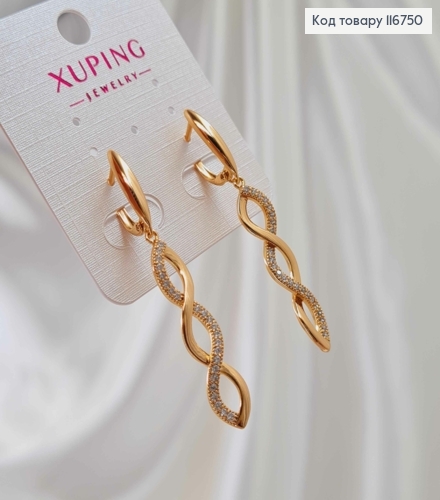 Серьги Спираль ДНК, в камнях, 5см, англ. Xuping 18K 116750 фото 2