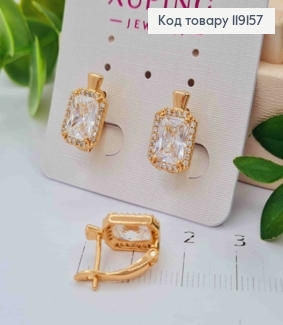 Серьги с Большим Блестящим камнем в оправе из камешков, 1,4см, англ. застежка, Xuping 18К 119157 фото