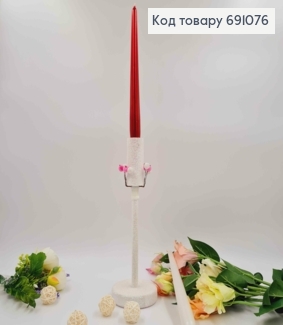 Підсвічник дерев'яний, блиск білого кольору, декорований ягодами, висота 28см, підставка 9см  691076 фото