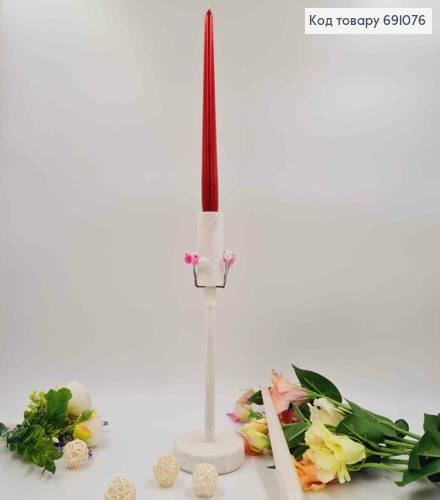 Підсвічник дерев'яний, блиск білого кольору, декорований ягодами, висота 28см, підставка 9см  691076 фото 1