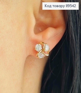 Сережки гвіздки "Вузлики" прикрашені Блискучими камінцями, 1см, Xuping 18K 119542 фото