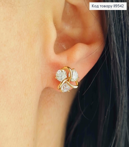 Серьги гвозди "Узелки" украшены Блестящими камешками, 1см, Xuping 18K 119542 фото 1