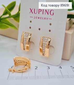 Серьги Прямоугольные украшены Блестящими камешками, дл. 1,5см, англ. застежка, Xuping 18К 119691 фото